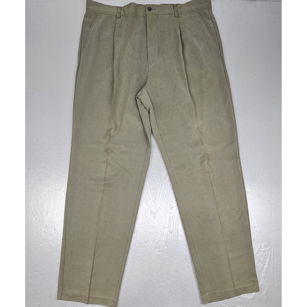 Tommy Bahama Relax Trouserd Mens 38x34 Green 100% Silk Double Pleated Strt Leg